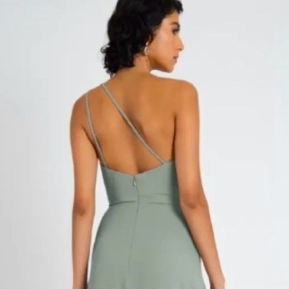 NWT Jenny Yoo Carly One Shoulder Bridesmaid Dress in Moss Pebbled Crepe Sz 10 - Picture 5 of 16